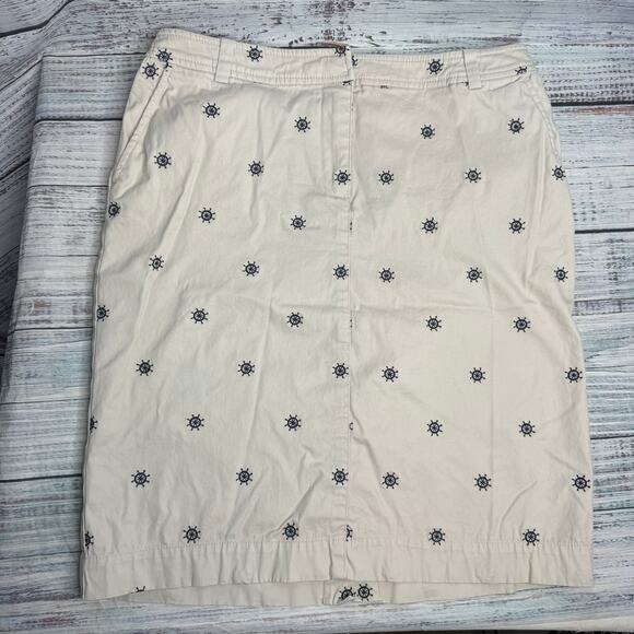Talbots Cream Color Embroidered Sail Boat Wheel Pencil Skirt 6 - Picture 1 of 3